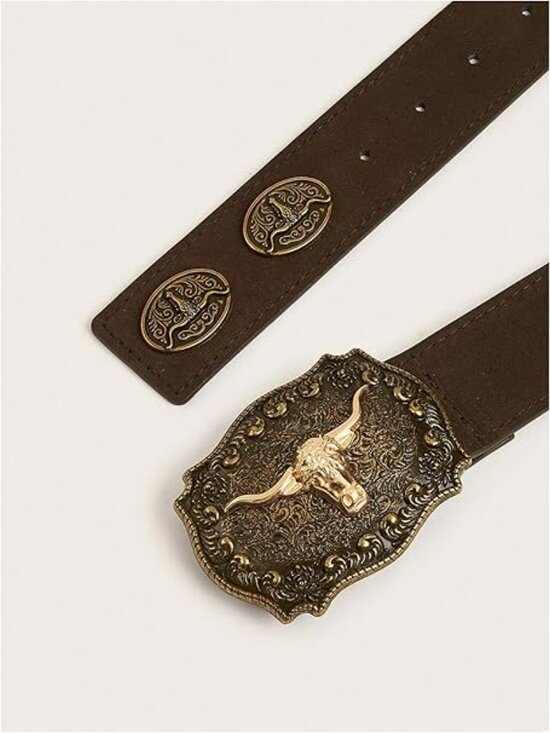 New - Women\'s Retro Western Belt & Buckle Carved PU Leather Cowgirl Small Waist main image 4